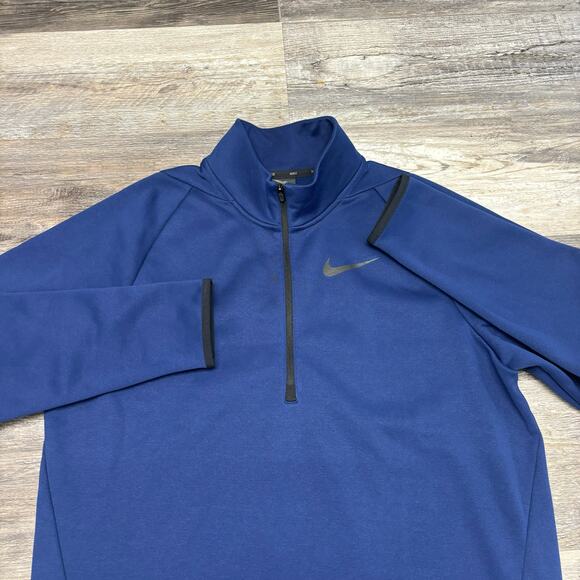 Nike Dri Fit Therma Fleece Blue Mens M 1/4 Zip Mock Athletic Pullover Sweatshirt - Picture 1 of 10